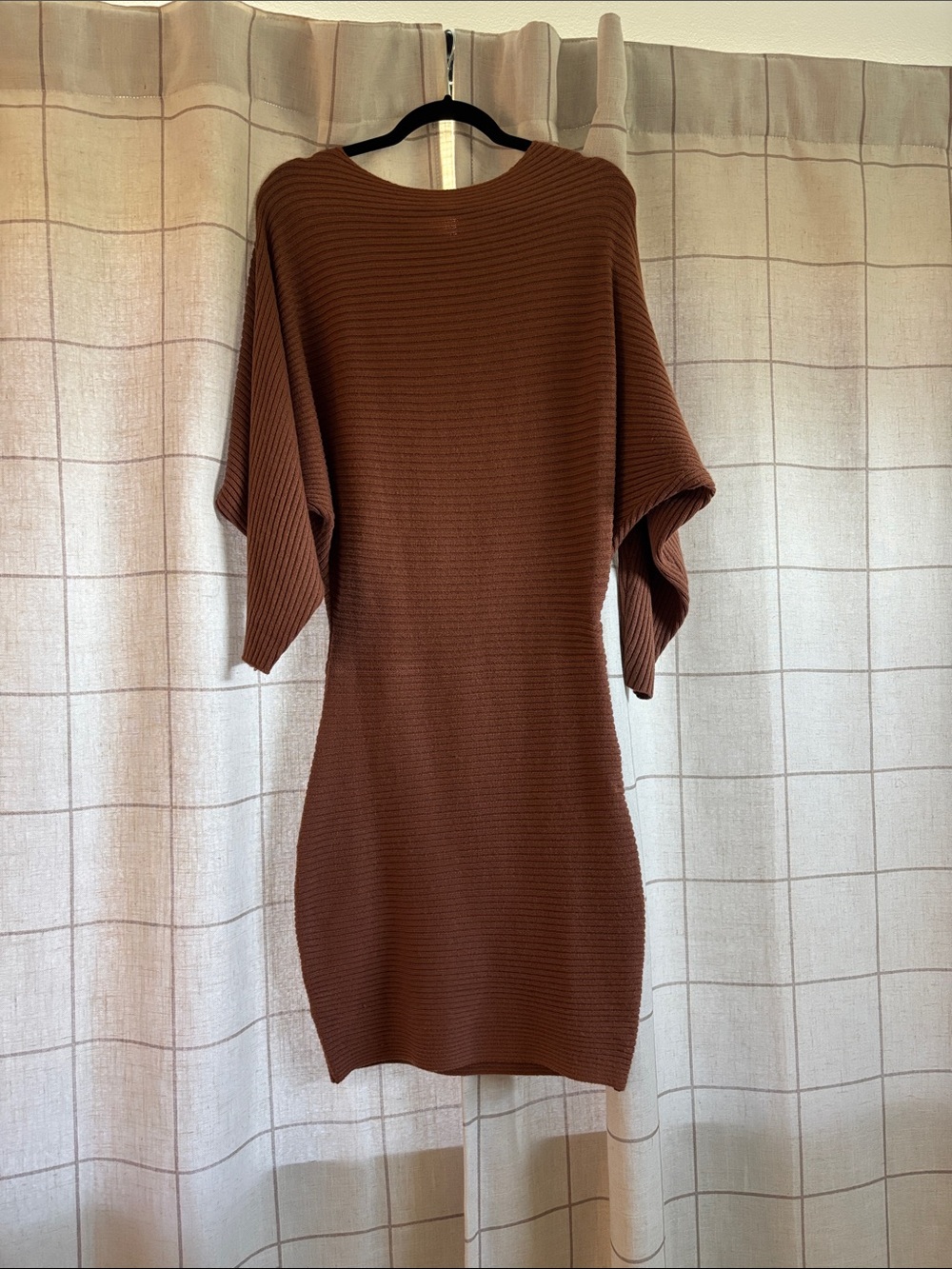 Lush Ribbed Midi Dress in Rust Brown